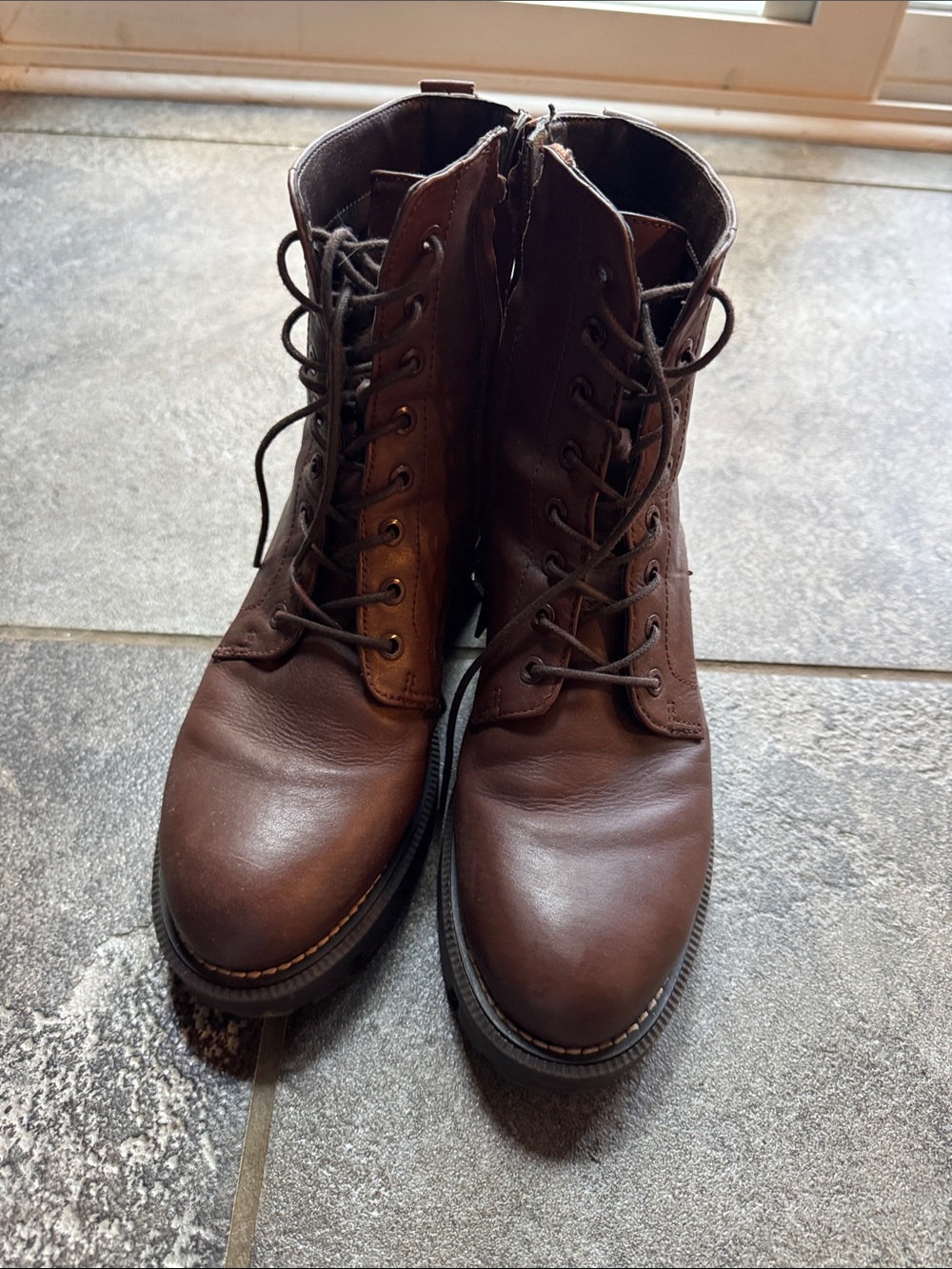 Sam Edelman Brown Leather Lace-Up Combat Boots